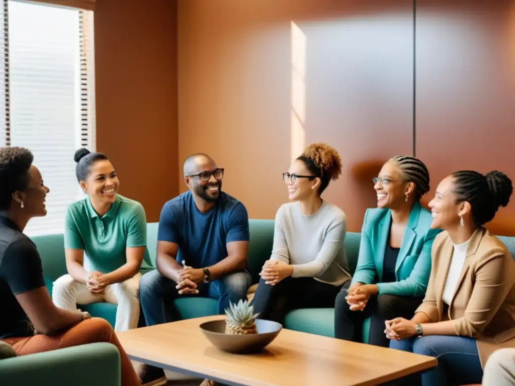 Una imagen de un grupo diverso participando en una conversación comunitaria sobre el desarrollo del concepto de género