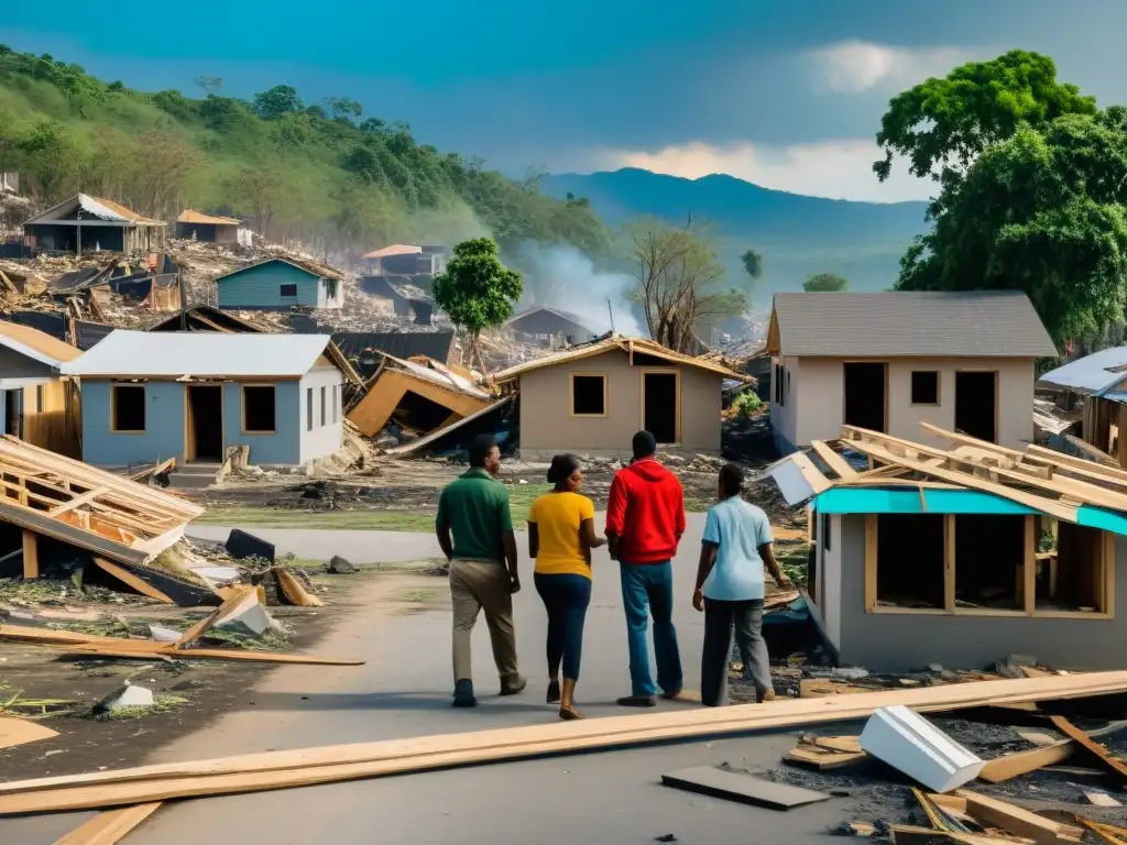 Imagen impactante de comunidad en desastre natural, unida para reconstruir sus vidas