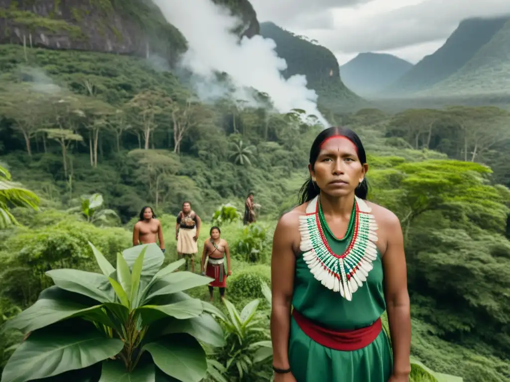 Imagen impactante de comunidad indígena defendiendo su territorio en lucha por recursos naturales