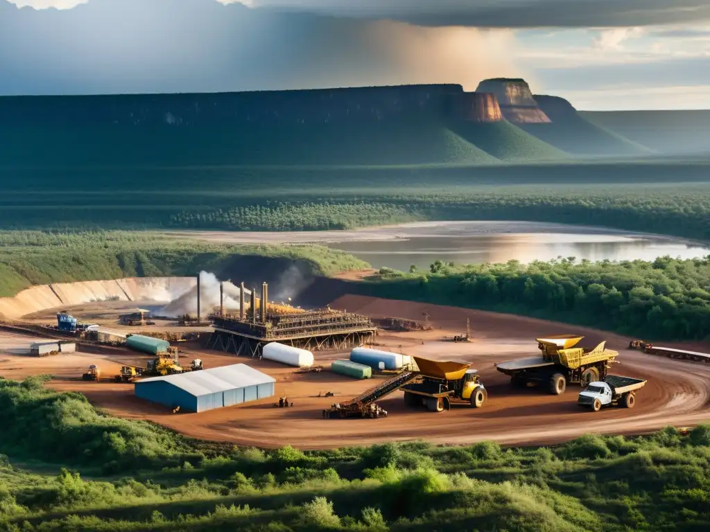 Imagen impactante del contraste entre la vida indígena y la minería de níquel, destacando el impacto en las comunidades indígenas