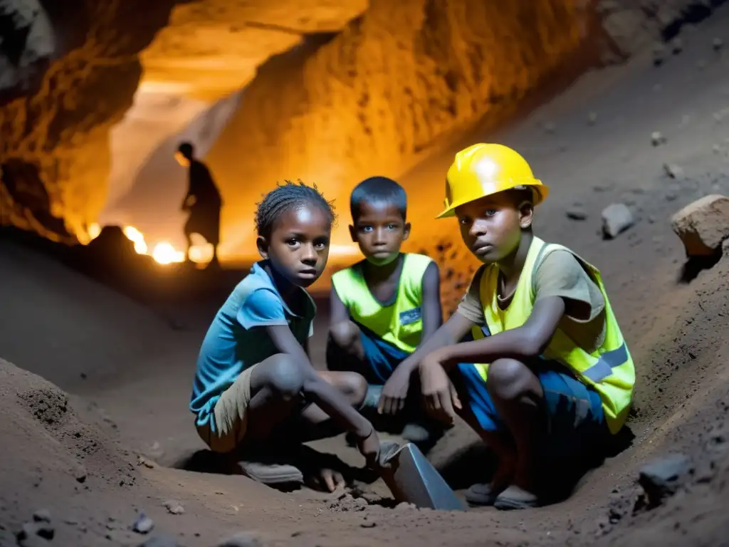 Imagen impactante de niños trabajando en una mina subterránea, mostrando la dura realidad de la explotación laboral infantil en minas