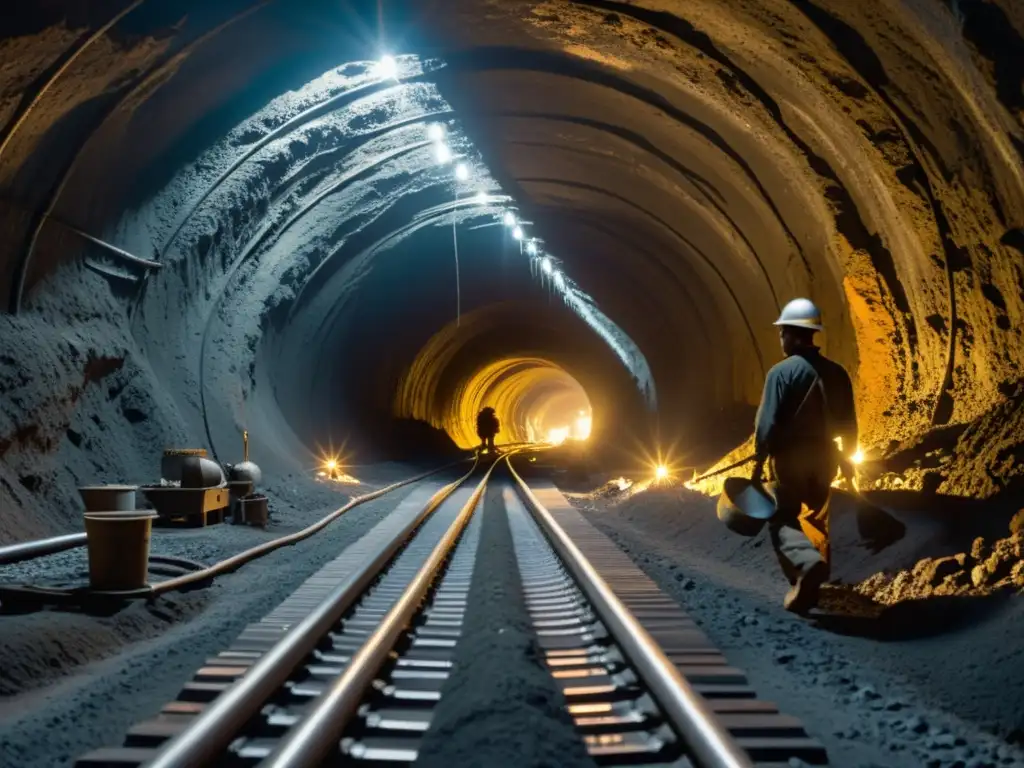 Imagen impactante de la explotación de la plata y derechos, revelando la intensa labor de los mineros en las intrincadas redes de túneles