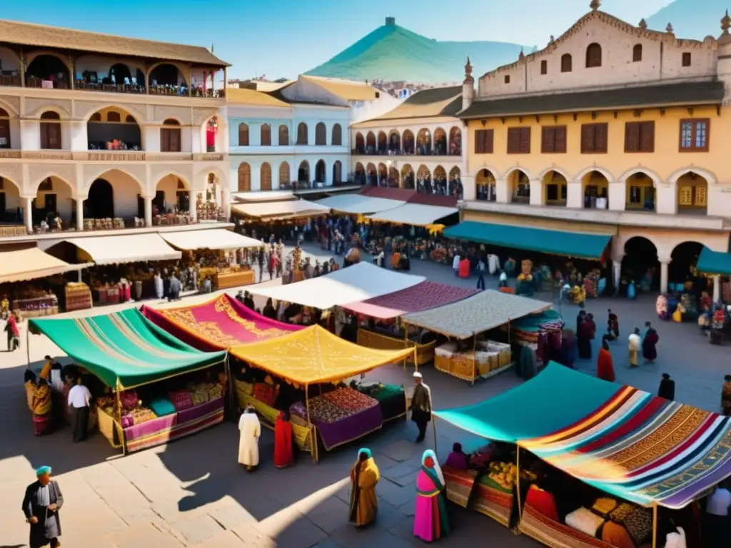 Imagen de mercado de ropa tradicional en bulliciosa plaza de la ciudad