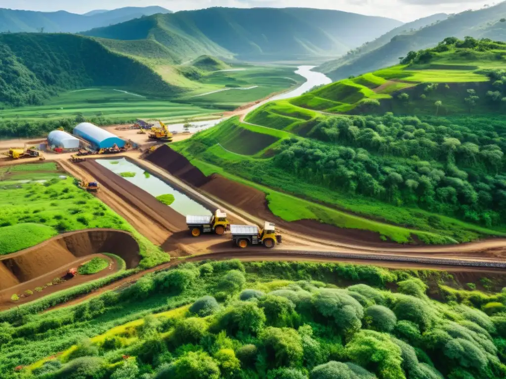 Imagen de una mina en un valle verde con minería responsable protección medio ambiente