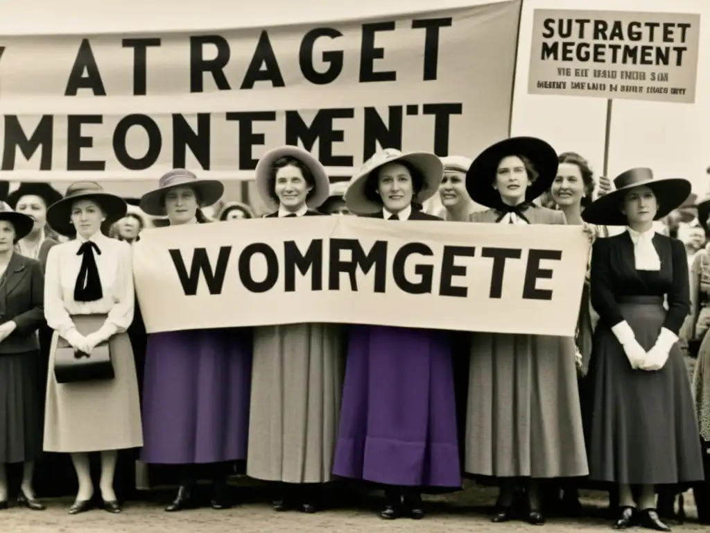 Imagen sepia de mujeres influyentes olvidadas de la historia, luchando por derechos en el movimiento sufragista del siglo XX