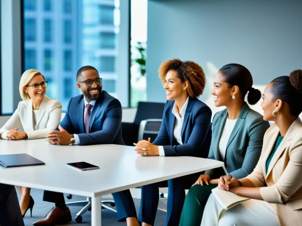 Imagen de profesionales diversos en una reunión colaborativa, erradicando discriminación en el empleo efectivamente