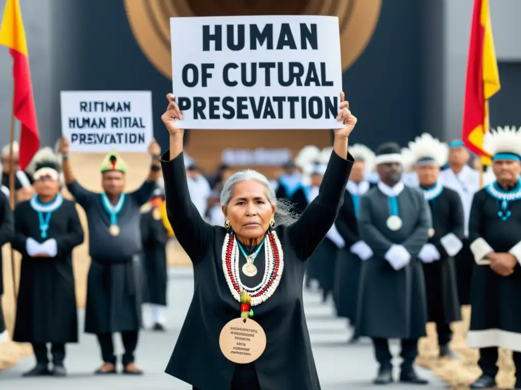Una impactante fotografía en blanco y negro que muestra la dualidad entre ceremonias culturales y derechos humanos