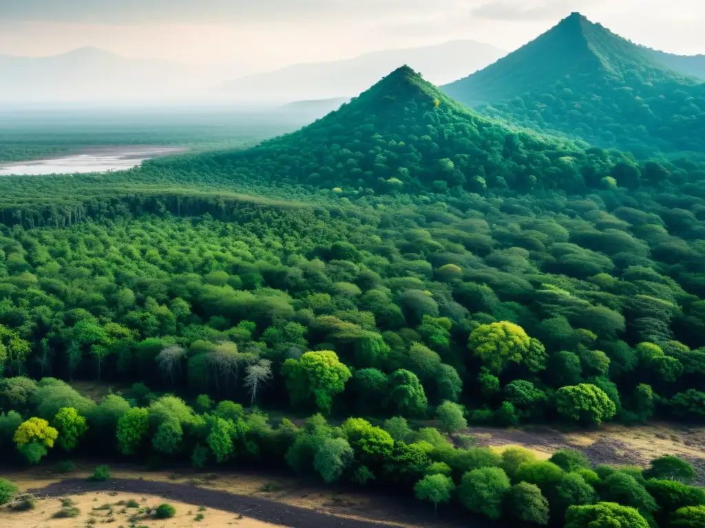 Impacto ambiental de políticas autoritarias: contraste entre exuberante bosque vivo y paisaje desolado y estéril