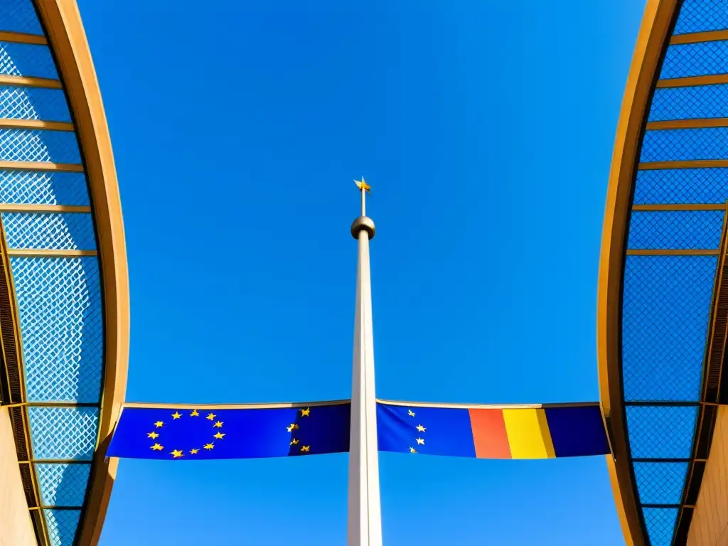 El imponente edificio del Tribunal Europeo de Derechos Humanos en Estrasburgo, Francia, con el cielo azul de fondo