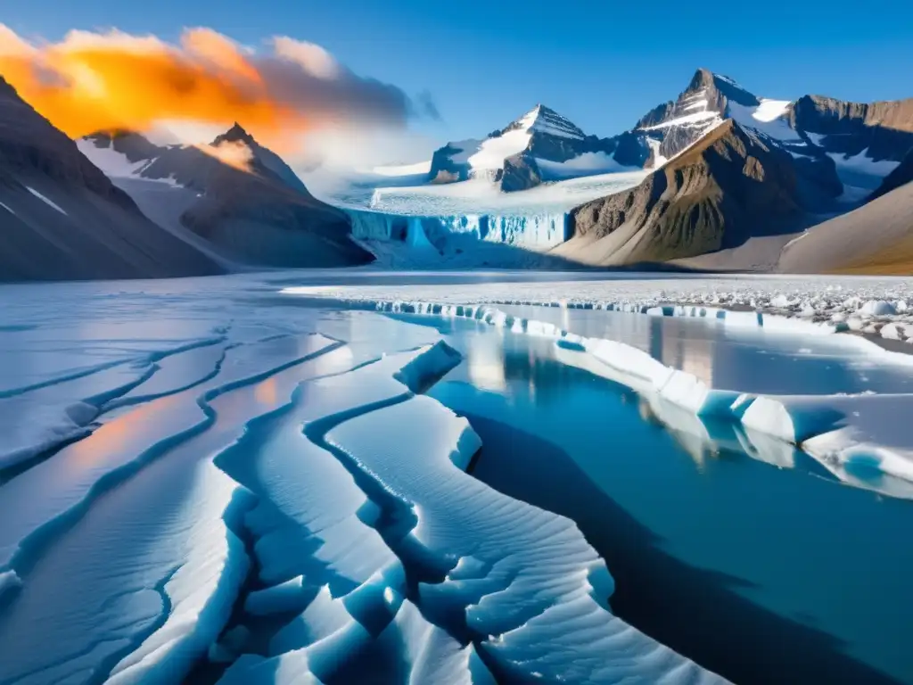 Imponente glaciar derretido con científicos a lo lejos