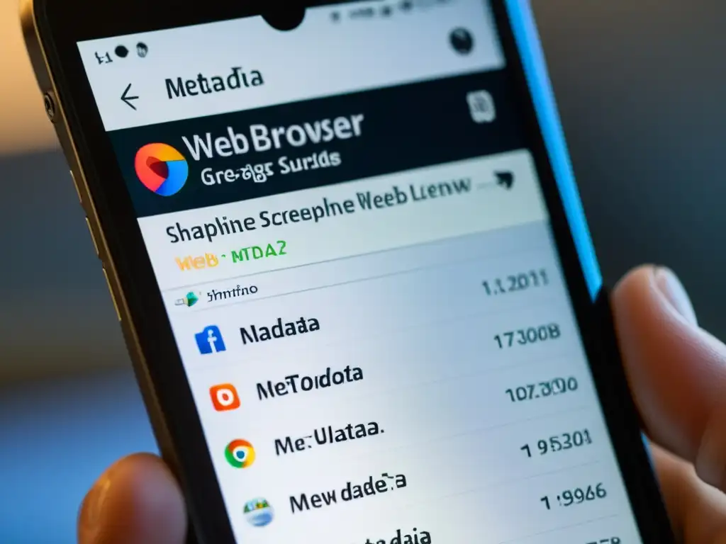 La importancia de los metadatos capturada en una pantalla de smartphone detallada, destacando su relevancia tecnológica