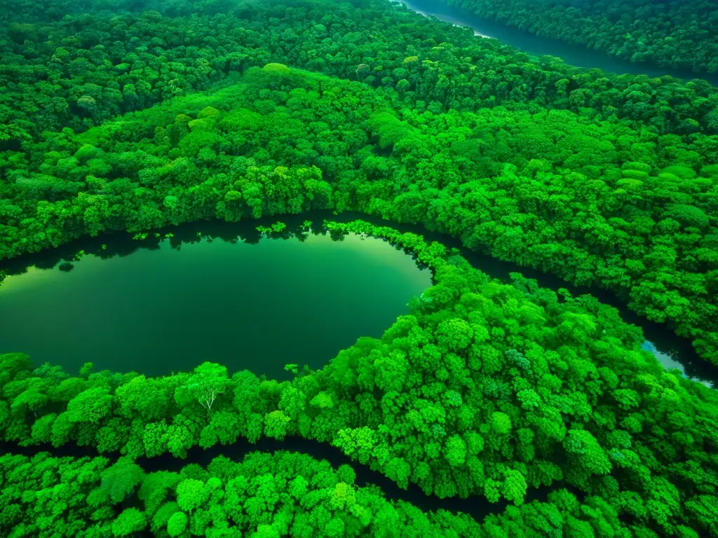 Un impresionante paisaje aéreo de un exuberante y extenso bosque tropical, con una rica variedad de vida