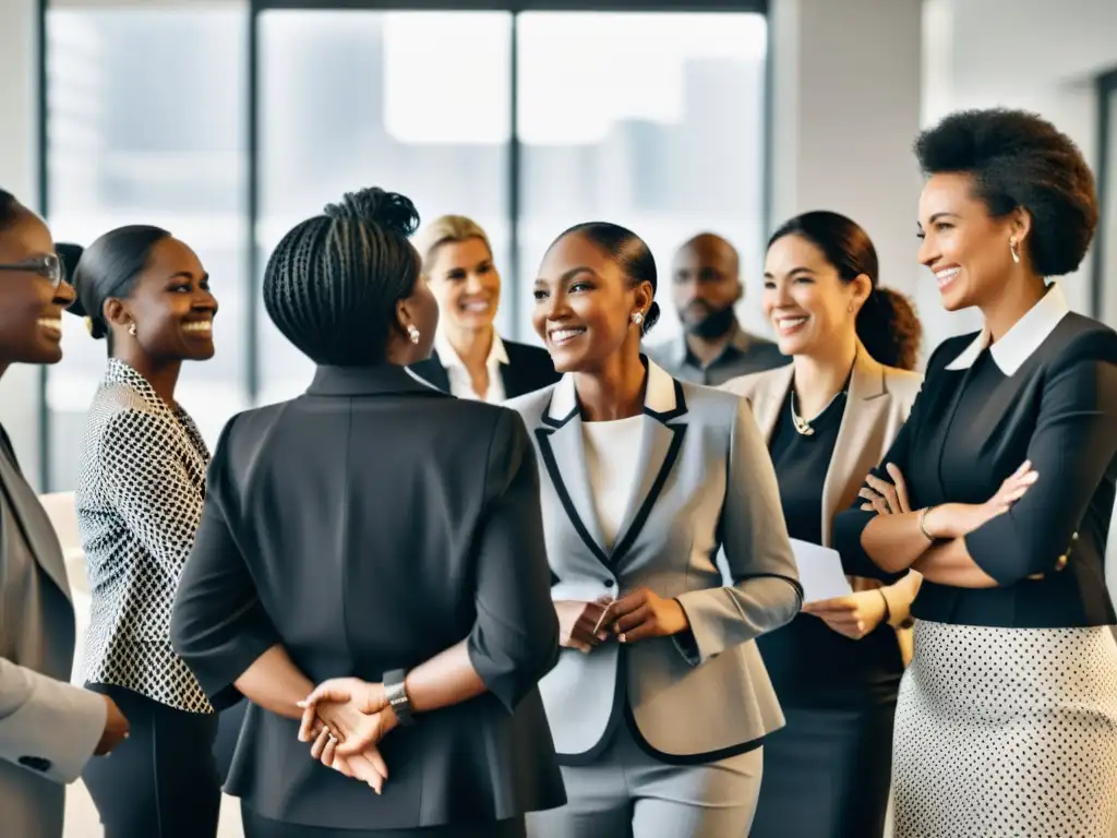 Incorporación femenina en el trabajo: Mujeres de diferentes generaciones y orígenes, unidas en el entorno laboral, mostrando determinación y solidaridad