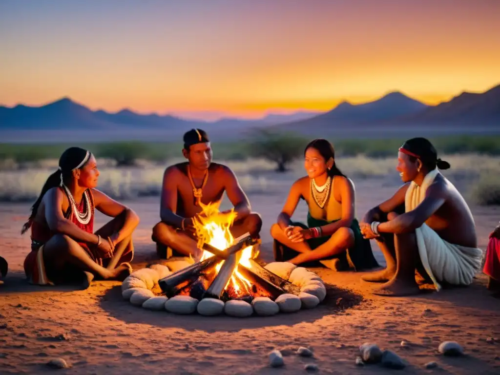 Indígenas reunidos alrededor del fuego en una ceremonia cultural, expresiones culturales adversidad climática