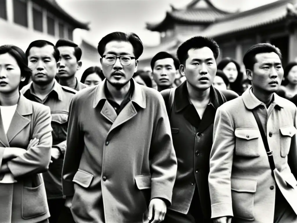 Intelectuales temerosos son escoltados por soldados durante la Persecución intelectuales Revolución Cultural China