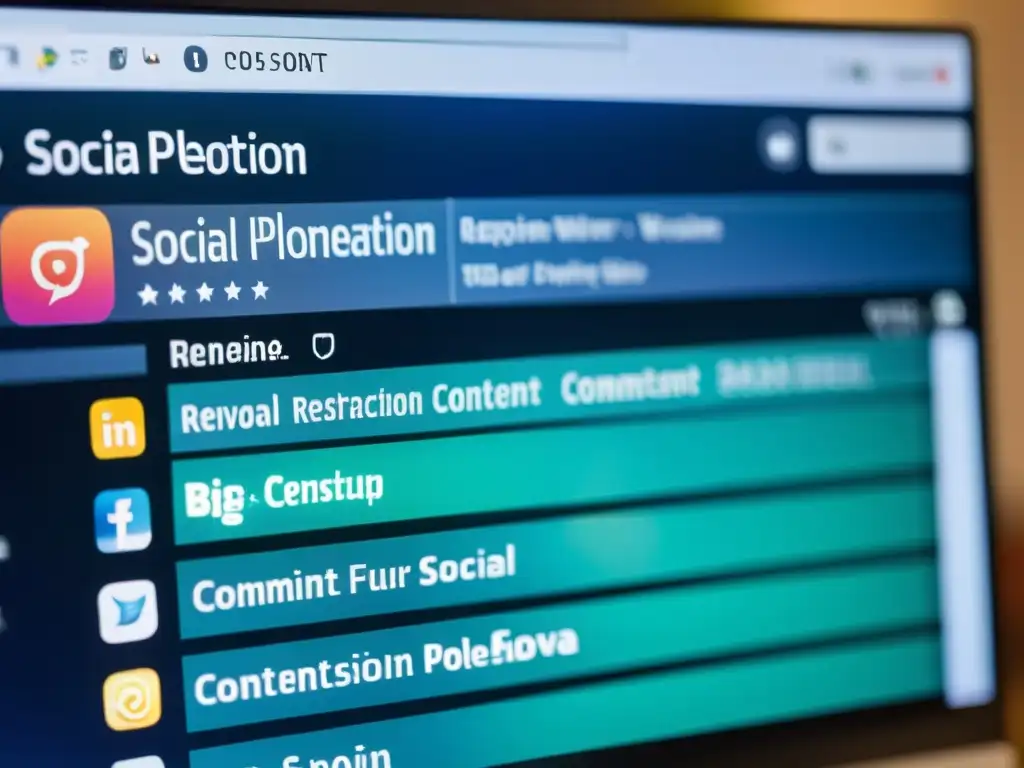 Interfaz de moderación de contenido en redes sociales, resaltando la restricción de contenidos por corporaciones y su impacto invisible en la censura