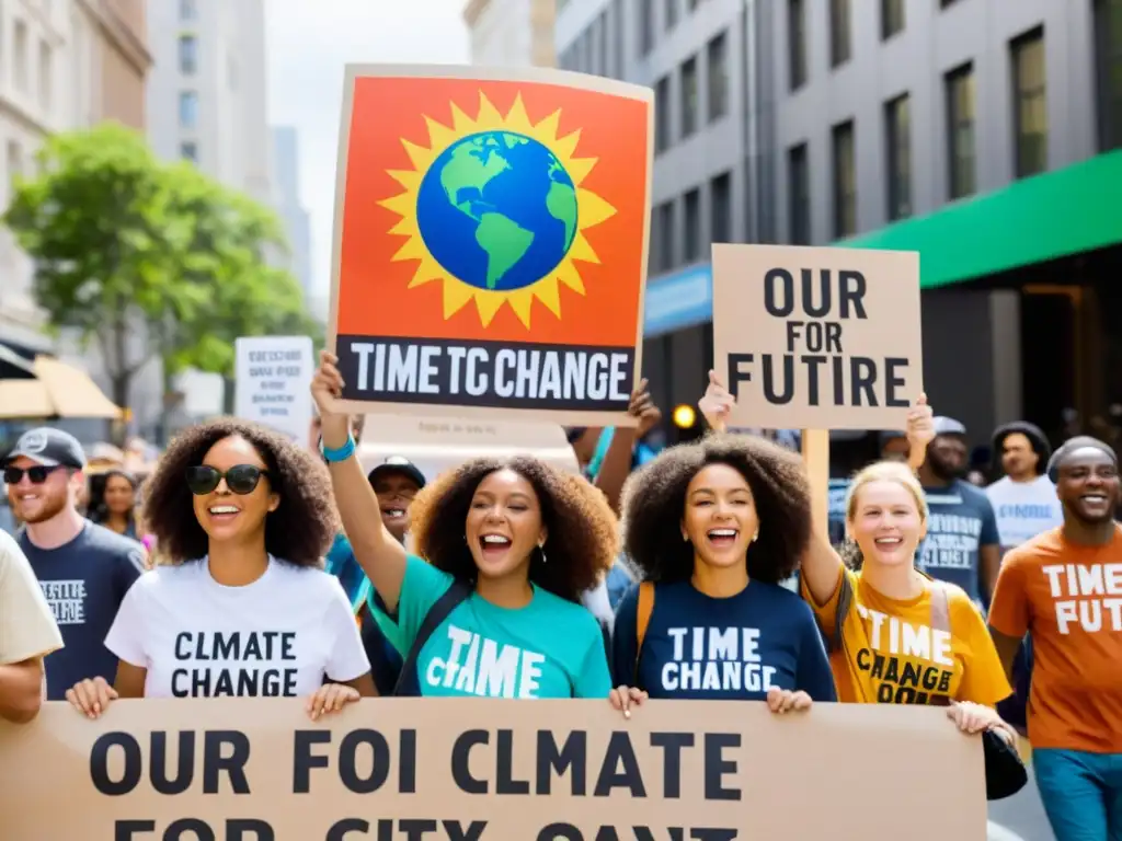 Jóvenes activistas inician activismo climático con pancartas en la ciudad, unidos por un futuro sostenible