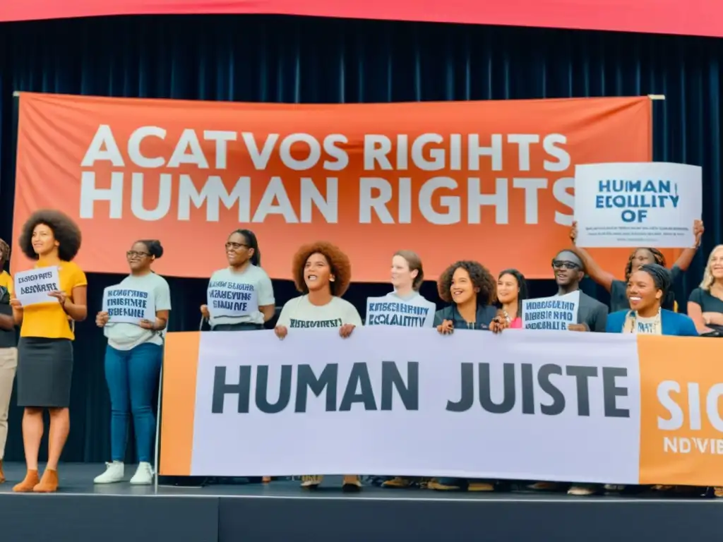 Jóvenes activistas apasionados imparten conferencias sobre derechos humanos frente a un público comprometido