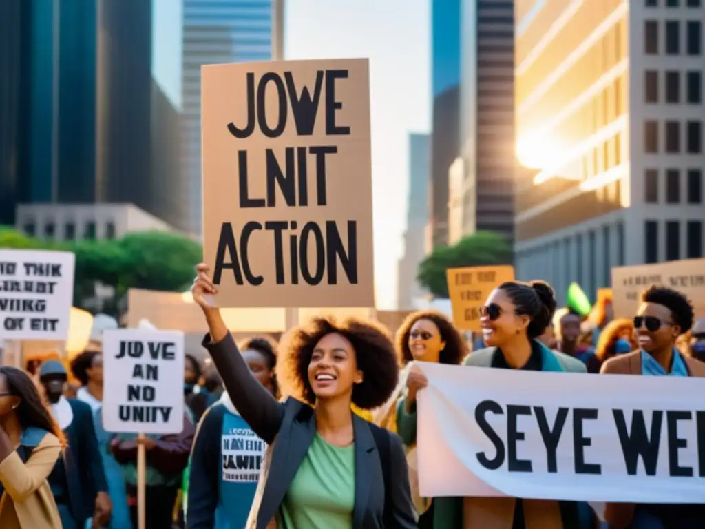 Jóvenes activistas marchan por la ciudad con pancartas en mano, exudando pasión y determinación en su movilización por la acción climática