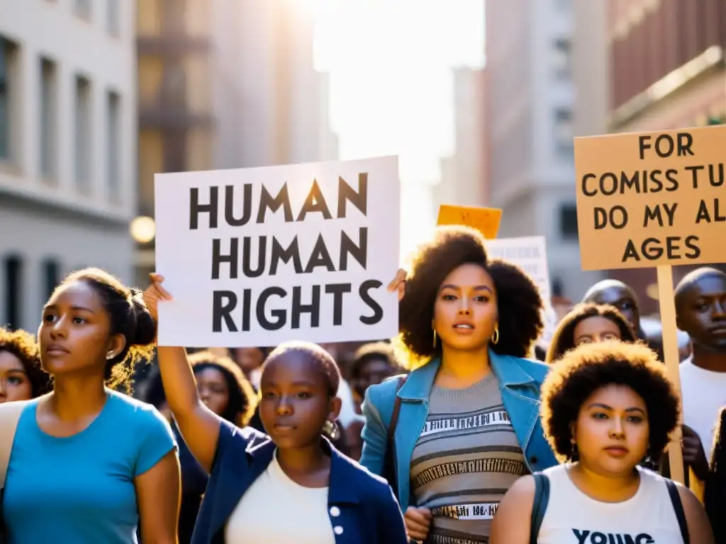 Jóvenes activistas defienden derechos humanos con mensajes poderosos en la ciudad, inspirando a todos con su determinación y esperanza