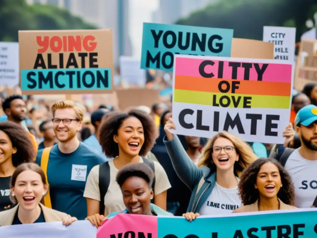 Jóvenes activistas marchan en una huelga climática global, mostrando determinación y pasión por el medio ambiente