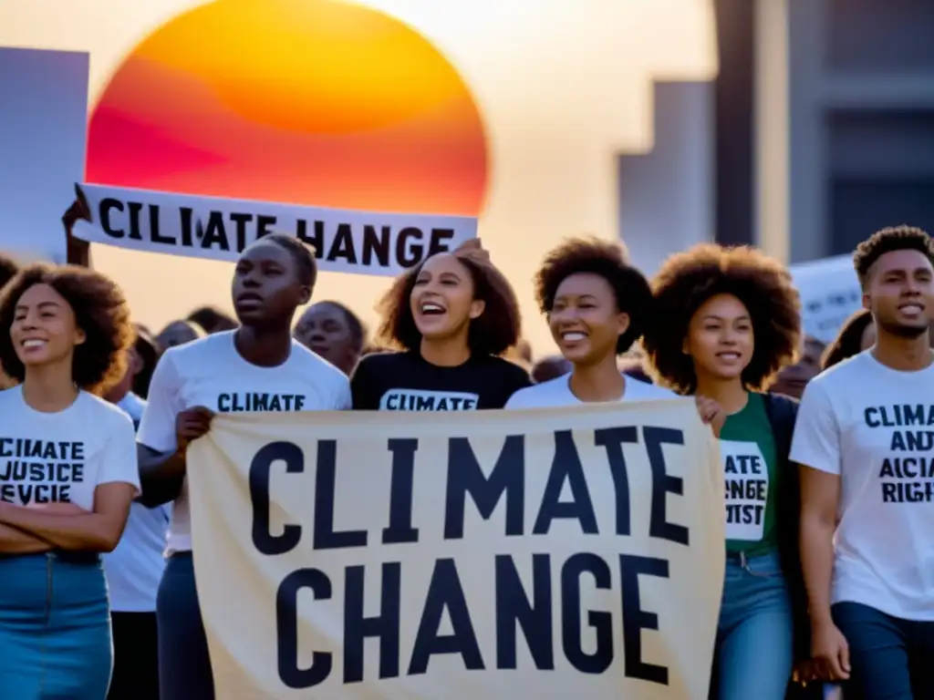 Jóvenes activistas con determinación en protesta por el cambio climático y derechos humanos