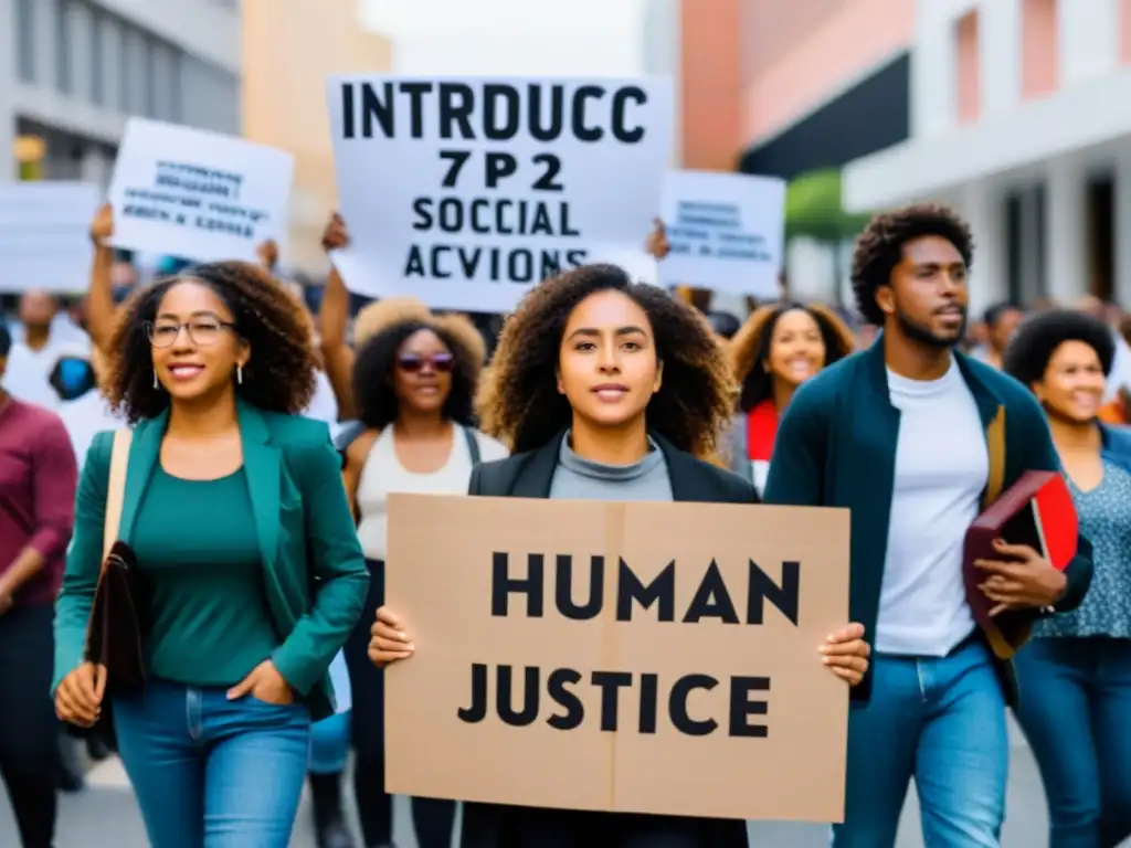 Jóvenes activistas unidos en protesta pacífica, abogando por educación para futuros defensores derechos humanos