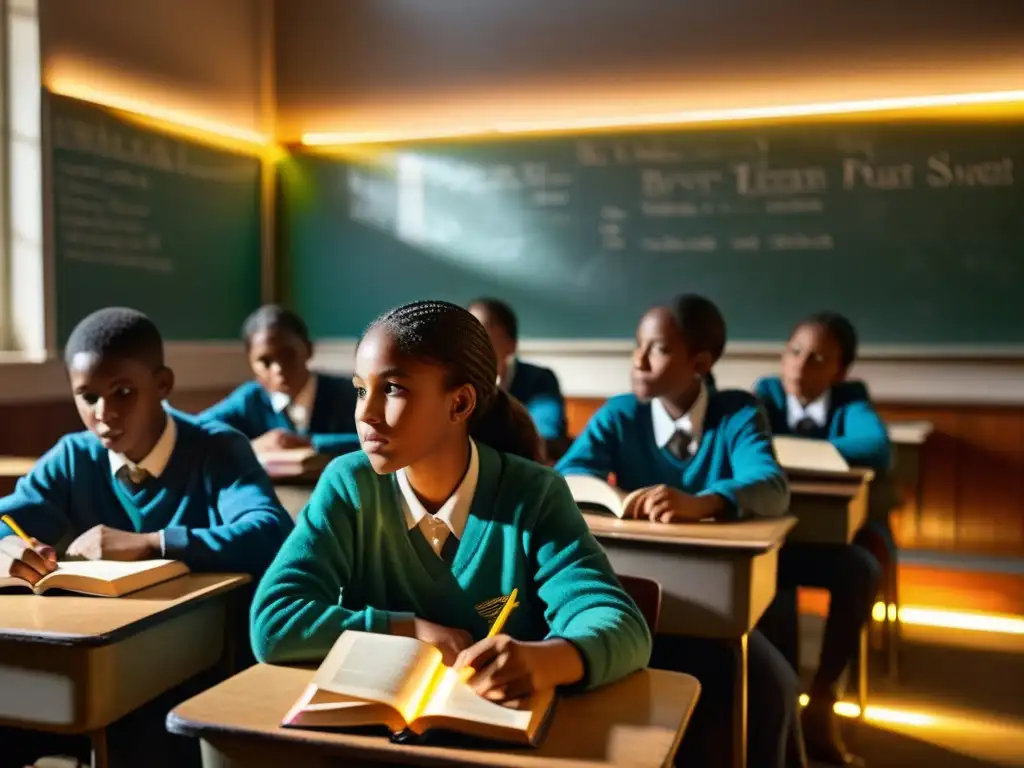 Jóvenes estudiantes participan apasionadamente en clase, desafiando el autoritarismo con su energía educativa