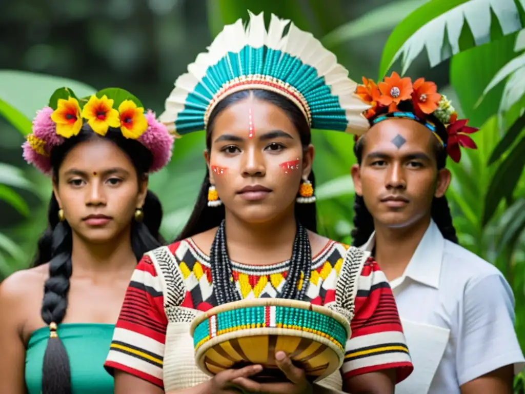 Jóvenes indígenas orgullosos lucen sus tradiciones en un paisaje natural