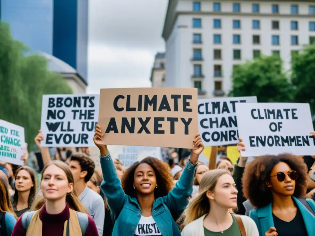 Jóvenes en protesta por cambio climático, con pancartas pintadas a mano