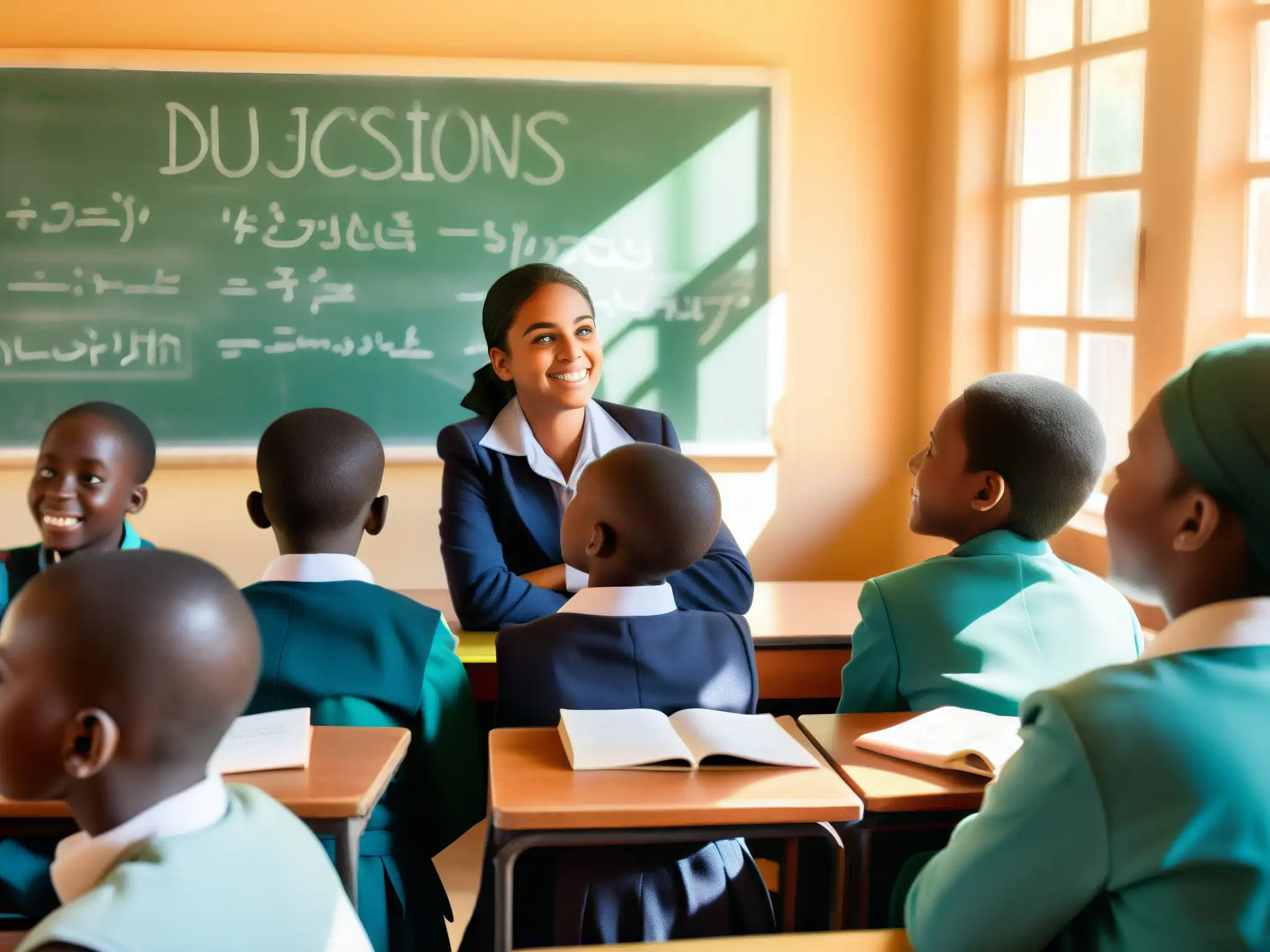 Jóvenes refugiados participan con entusiasmo en una animada discusión en el aula, con acceso a la educación superior para jóvenes refugiados