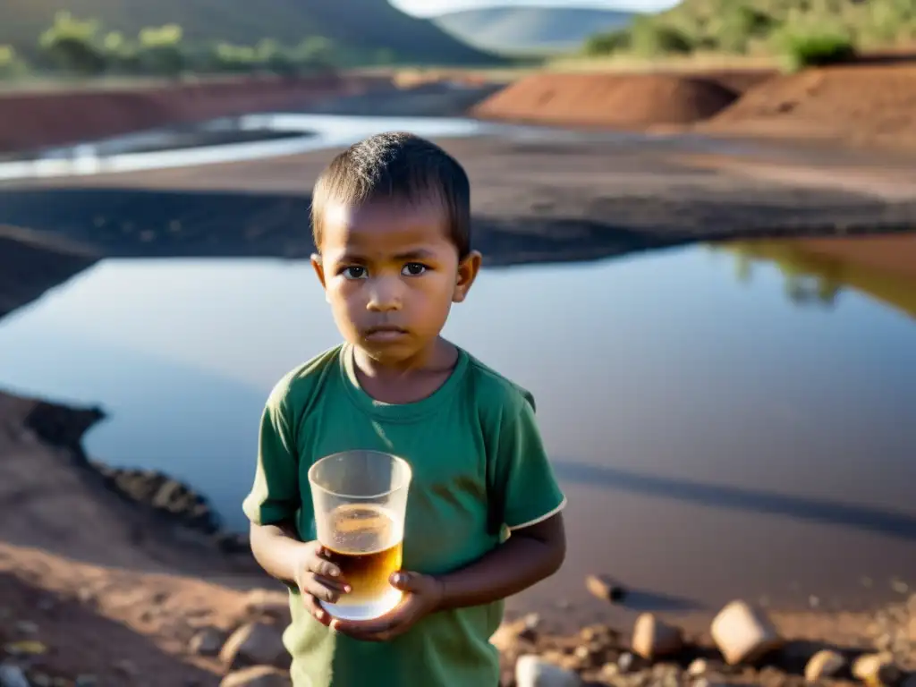 Niño indígena junto a río contaminado por la minería