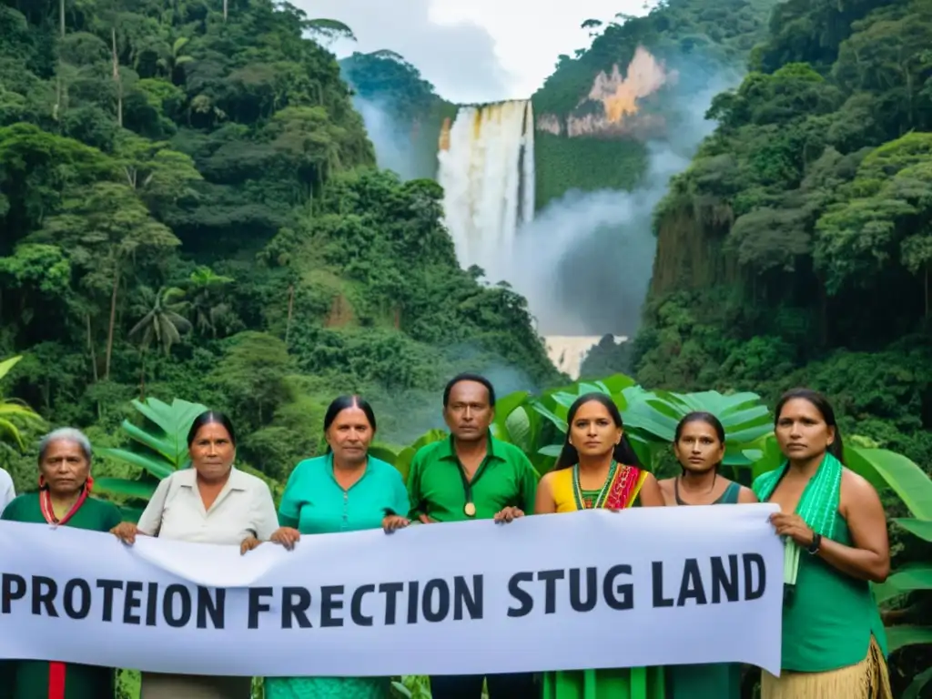 Líderes indígenas defienden territorio en lucha por recursos naturales, rodeados de exuberante selva