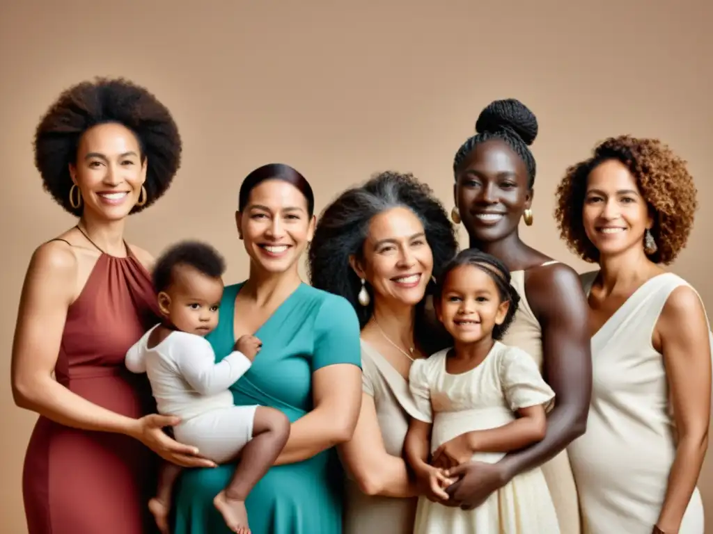 Madres diversas y empoderadas con sus hijos, representando la maternidad elegida y el debate sobre derechos reproductivos a nivel global