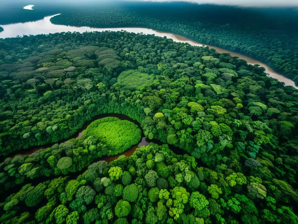 Un majestuoso paisaje de la selva amazónica en Perú, con su exuberante vegetación y ríos serpenteantes