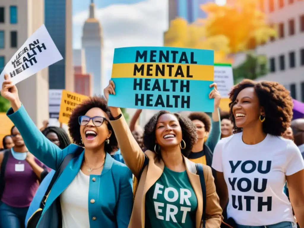 Manifestación colorida por la legislación de salud mental derechos, con diversidad y determinación en la ciudad