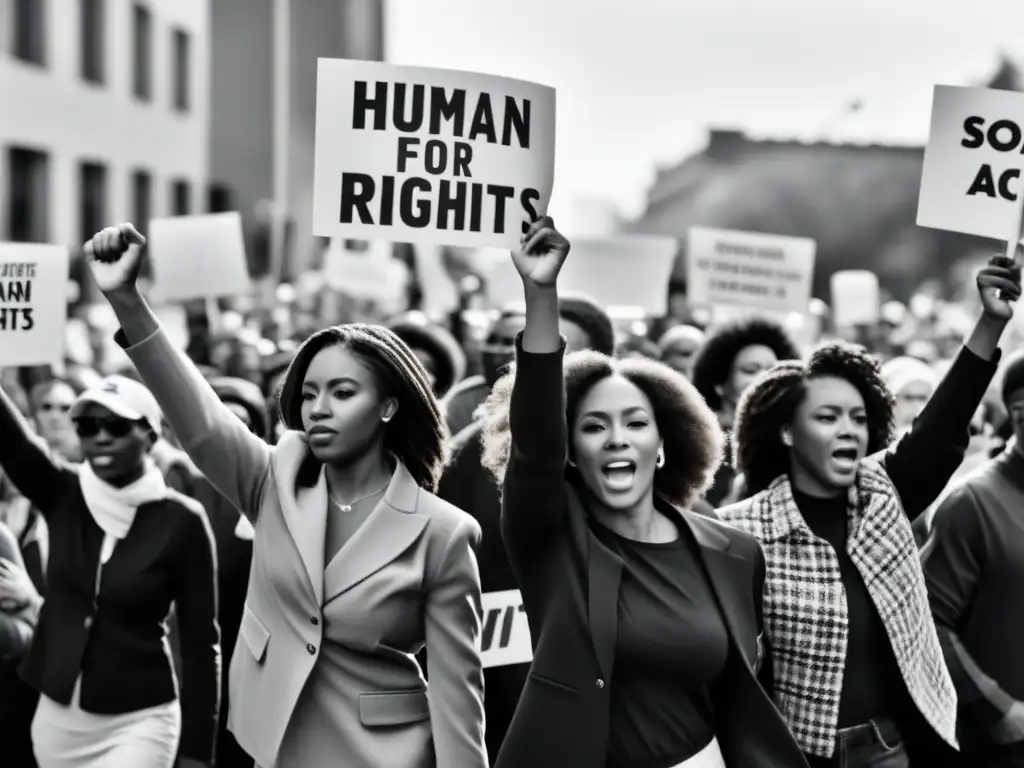 Manifestación diversa en blanco y negro, muestra la pasión y determinación por la enseñanza efectiva de derechos humanos