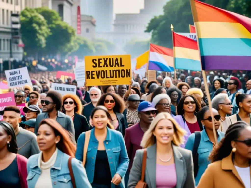 Manifestación impactante por la revolución sexual y los derechos humanos, con diversidad y determinación en pancartas coloridas