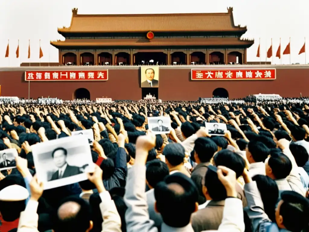 Manifestación masiva en Tiananmen Square, rostros determinados y fervorosos desafían la represión de derechos civiles en China contemporánea