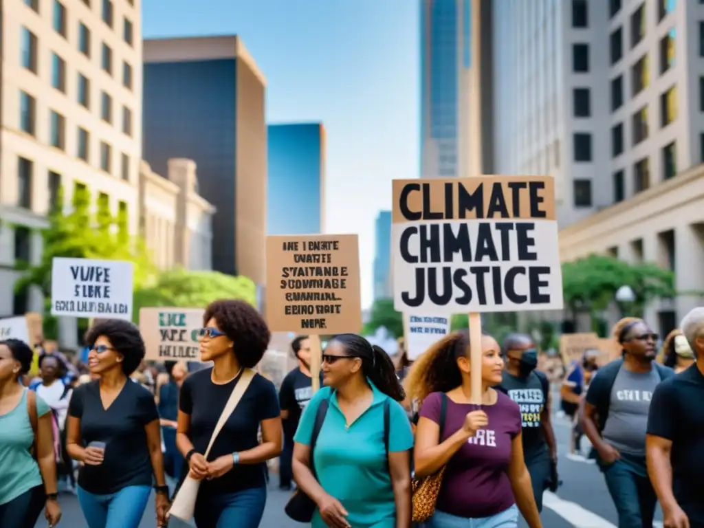 Diversos manifestantes marchan por la ciudad con carteles sobre cambio climático