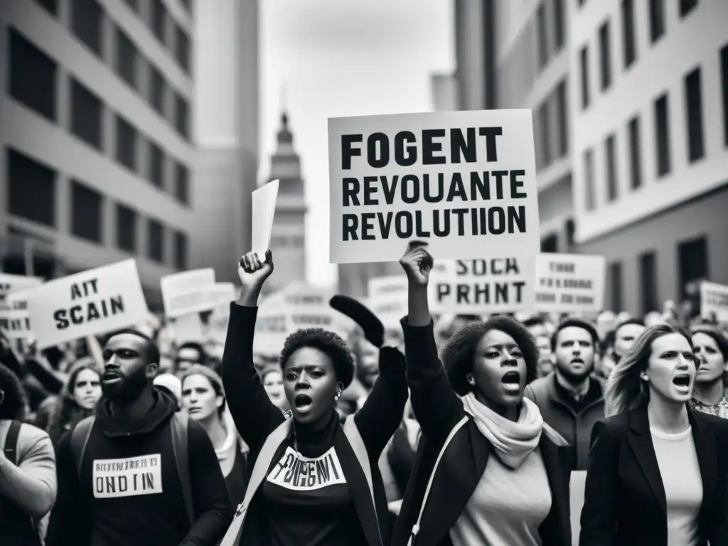 Manifestantes con determinación y pasión marchan por la ciudad, expresando la urgencia y determinación de las Revoluciones Sociales y Derechos Humanos