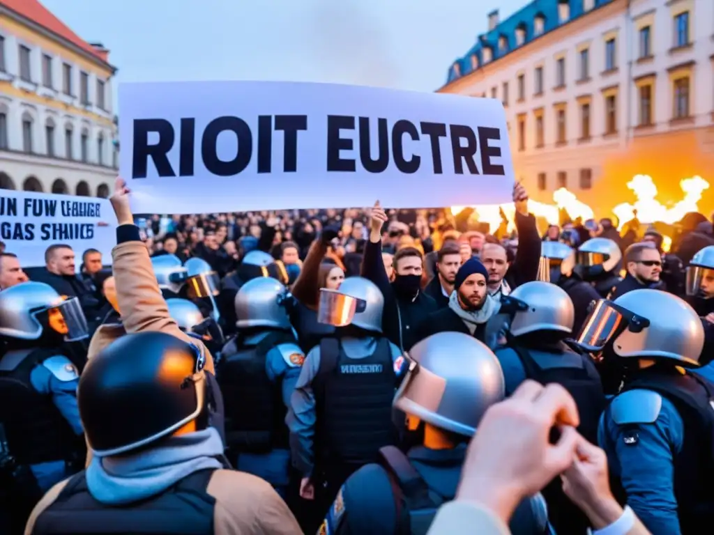 Manifestantes exigiendo derecho a la protesta en Europa del Este, desafiando la represión gubernamental con determinación y valentía