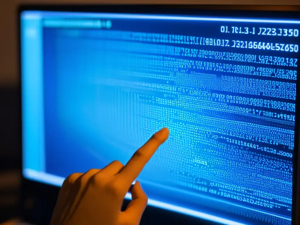 Una mano oculta parcialmente una pantalla de código de IA, transmitiendo misterio y opacidad