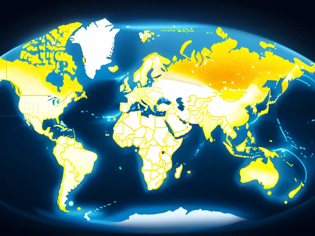 Un mapa mundial de alta resolución destaca áreas con censura geográfica en Internet, contrastando acceso restringido con libertad de información