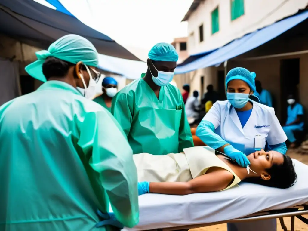 Atención médica en zonas de crisis: Equipo médico brinda cuidados en medio del caos de una clínica improvisada en ciudad devastada por la guerra