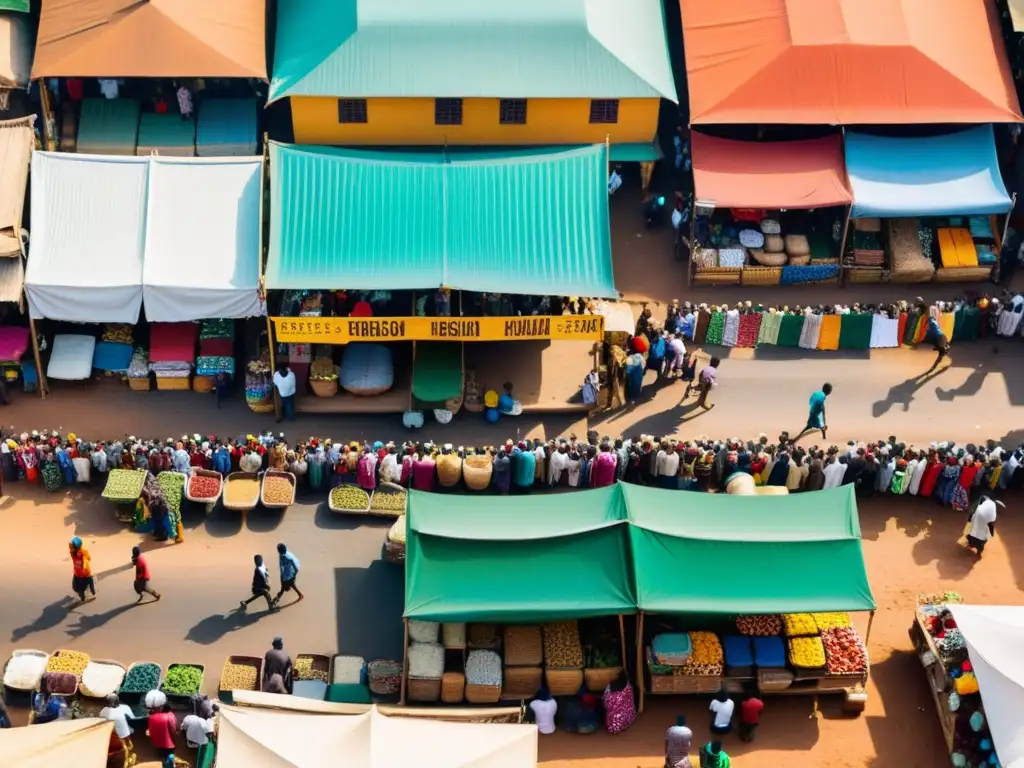 Un mercado bullicioso en una ciudad africana, reflejando la compleja vida urbana y los Desafíos de derechos humanos Unión Africana