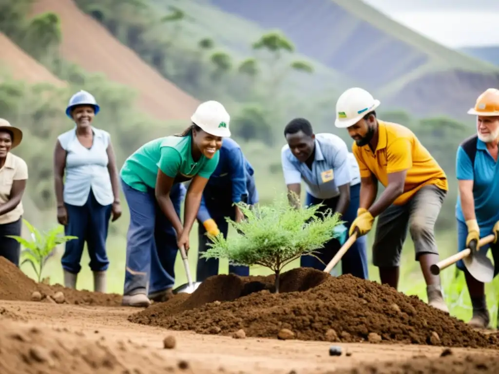 Minería responsable protección medio ambiente: Comunidad y mineros trabajando juntos para reforestar el entorno minero