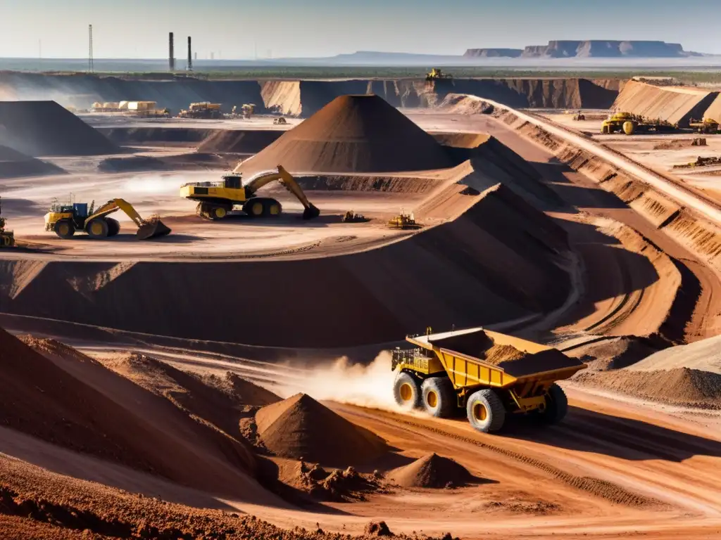 Mineros trabajando en una mina de uranio bajo un sol implacable