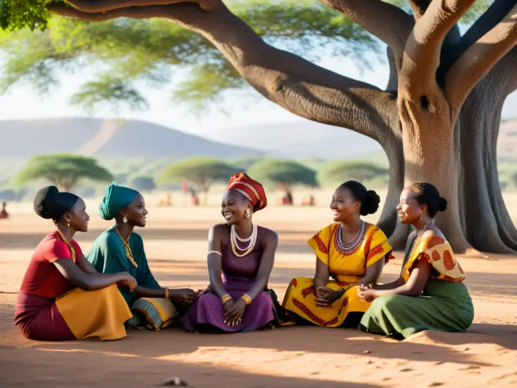 Mujeres africanas empoderadas discuten bajo un árbol