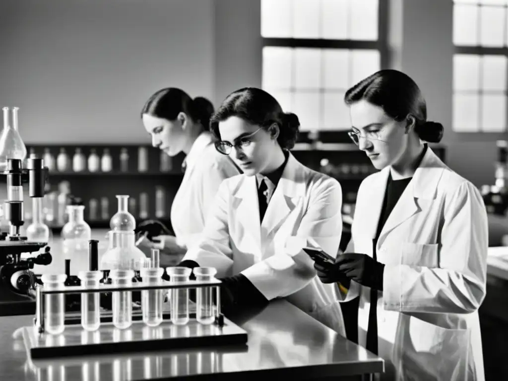 Mujeres científicas del siglo XX en laboratorio, abordando la brecha de género en ciencia tecnología